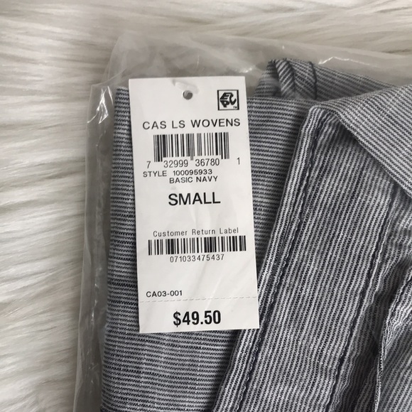 INC Men's Long-Sleeve 2-Pocket Topstitch Button-Down Shirt, Navy Blue, Small S - Picture 4 of 13